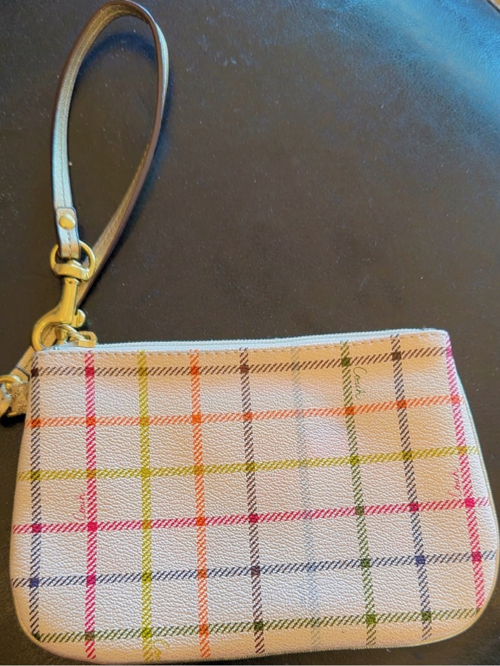 Coach Multicolor Plaid Canvas Wristlet Pouch